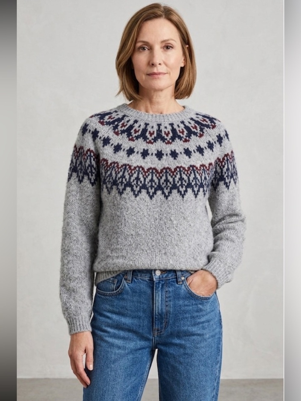 OLD NAVY Gray & Navy Fair Isle Patterned long sleeved Sweater round neck X-SMALL